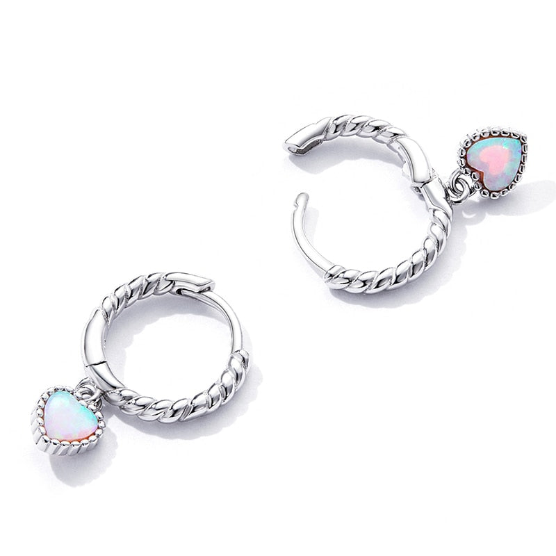 Boucles d'Oreilles Créoles avec Coeurs <titolo_esteso><span>en argent 925 plaqué or blanc avec opales</span></titolo_esteso> - Image 4