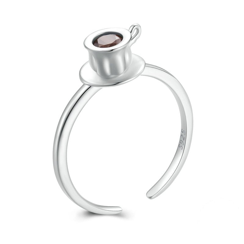 Bague Tasse de Café <titolo_esteso><span>en argent 925 plaqué or blanc ajustable avec zircon marron</span></titolo_esteso>