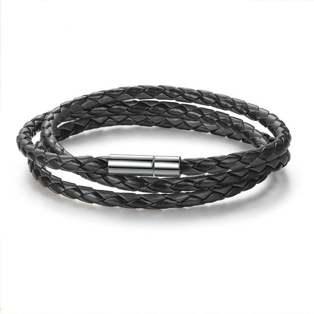 Bracelet en Cuir Noir <titolo_esteso><span>avec fermeture magnétique et longueur 60 cm</span></titolo_esteso>