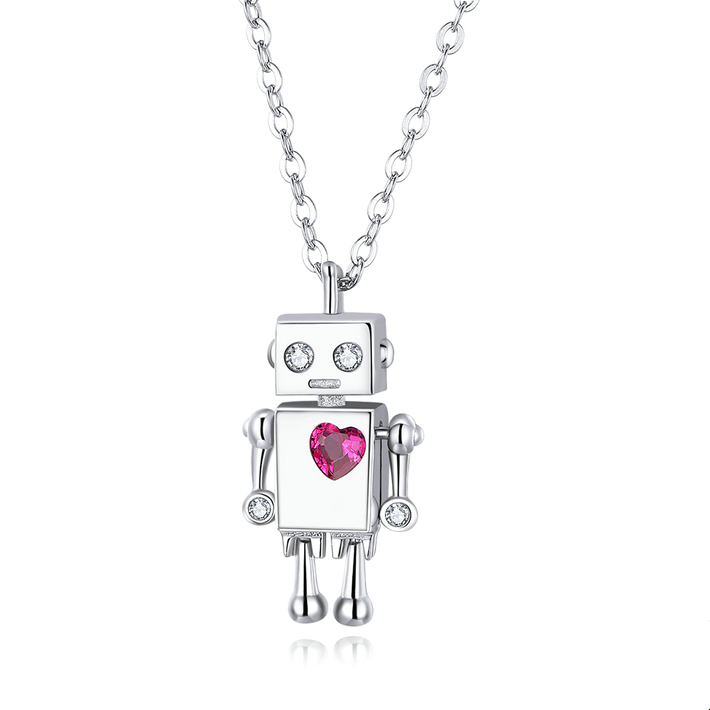 Collier Robot Amoureux <titolo_esteso><span>en argent 925 plaqué or blanc ajustable avec zircon rouge et blancs</span></titolo_esteso>