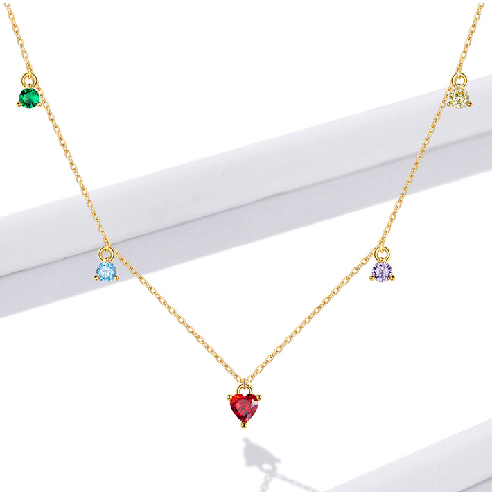 Collier Coeur Rouge <titolo_esteso><span>en argent 925 plaqué or jaune ajustable avec zircons colorés</span></titolo_esteso> - Image 3