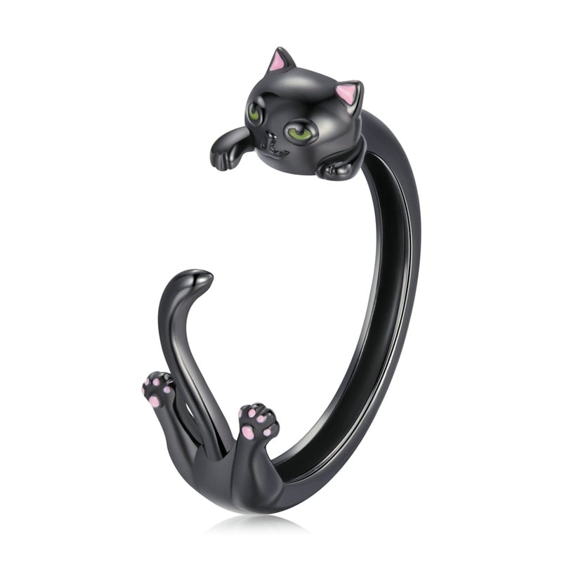 Bague Chat Noir <titolo_esteso><span>en argent 925 plaqué noir ajustable</span></titolo_esteso>