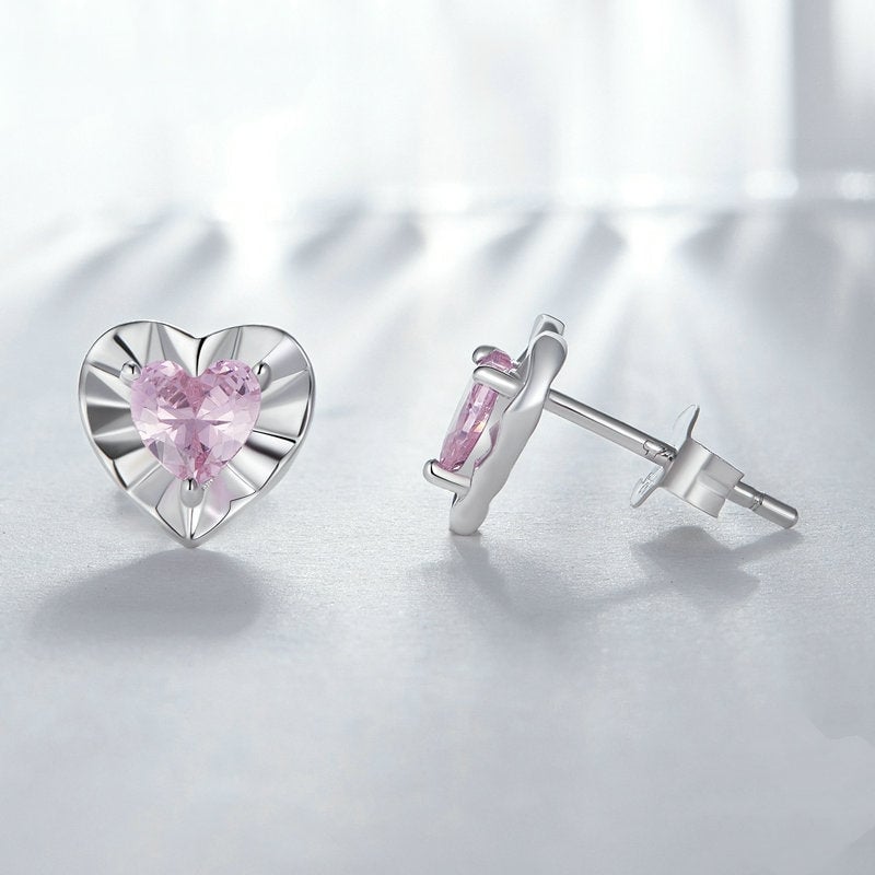 Boucles d'Oreilles Coeurs Roses <titolo_esteso><span>en argent 925 plaqué or blanc avec zircons roses</span></titolo_esteso> - Image 4