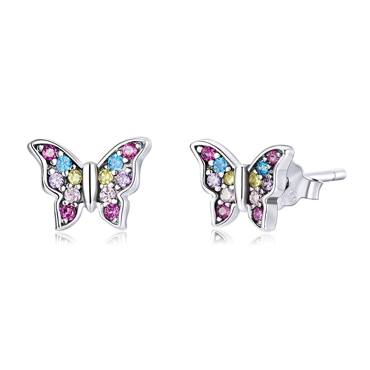 Boucles d'Oreilles Papillons <titolo_esteso><span>en argent 925 plaqué or blanc avec zircons colorés</span></titolo_esteso>