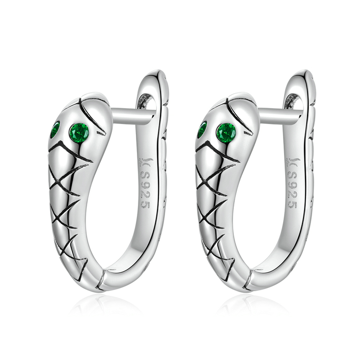 Boucles d'Oreilles Serpent <titolo_esteso><span>en argent 925 plaqué or blanc avec zircons verts</span></titolo_esteso>