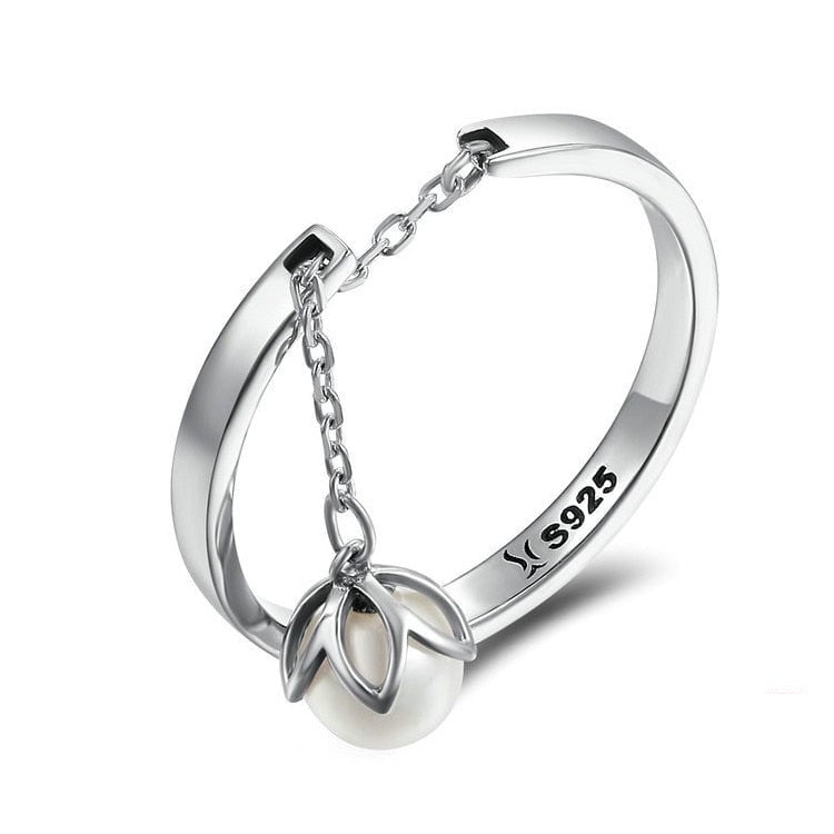 Bague avec Perle <titolo_esteso><span>en argent 925 plaqué or blanc ajustable</span></titolo_esteso>