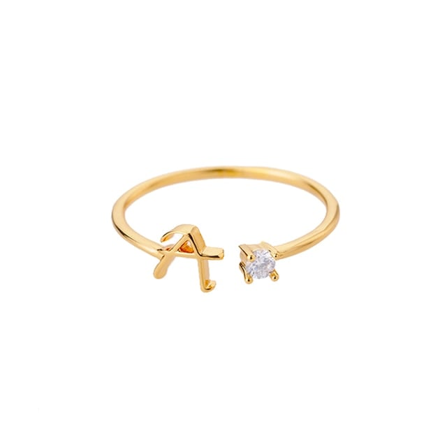 Bague avec Initiale <titolo_esteso><span>avec lettre ajustable en acier inoxydable plaqué or blanc, or jaune ou or rose avec zircons blancs</span></titolo_esteso> - Image 3
