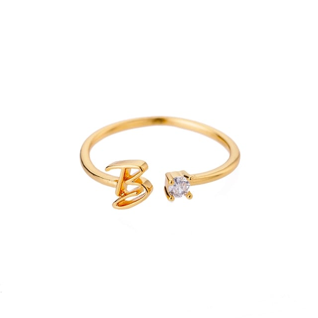 Bague avec Initiale <titolo_esteso><span>avec lettre ajustable en acier inoxydable plaqué or blanc, or jaune ou or rose avec zircons blancs</span></titolo_esteso> - Image 4
