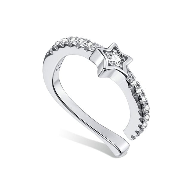 Bague d'Oreilles Étoile <titolo_esteso><span>en argent 925 plaqué or blanc avec zircons blancs</span></titolo_esteso>