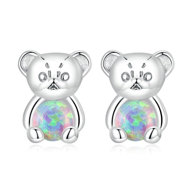 Boucles d'Oreilles Ourson <titolo_esteso><span>en argent 925 plaqué or blanc avec opales</span></titolo_esteso>