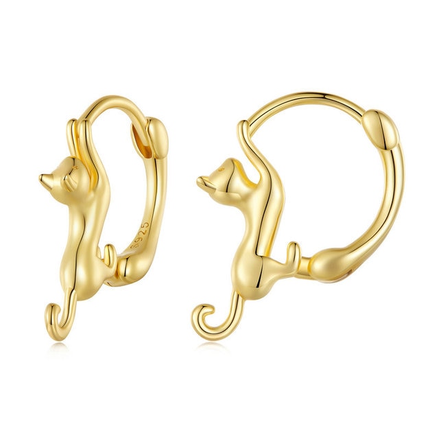 Boucles d'Oreilles Créoles Chats <titolo_esteso><span>en argent 925 plaqué or jaune</span></titolo_esteso>