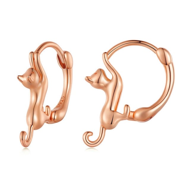 Boucles d'Oreilles Créoles Chats <titolo_esteso><span>en argent 925 plaqué or rose</span></titolo_esteso>