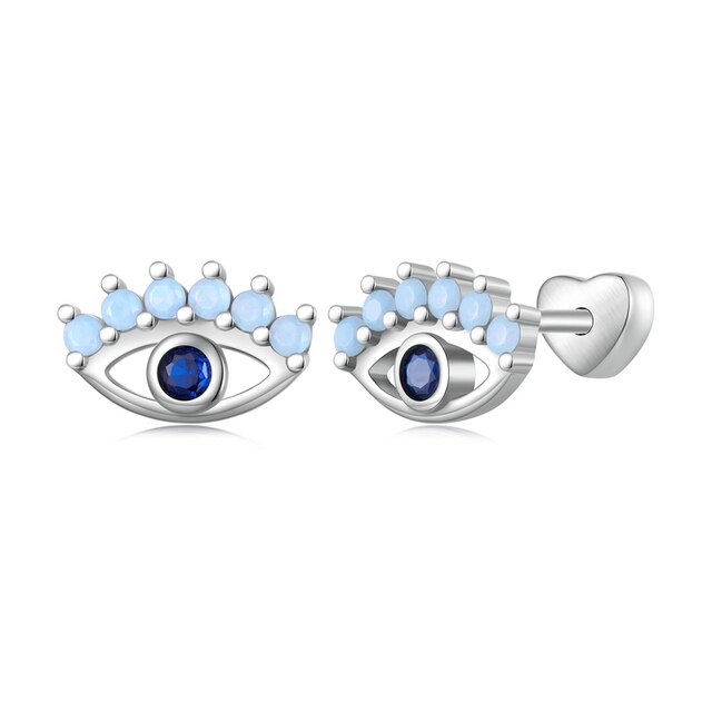 Boucles d’Oreilles Oeil du Diable <myopt><span>Puces en Argent Sterling 925 plaqué or blanc avec zircons bleus</span></myopt>