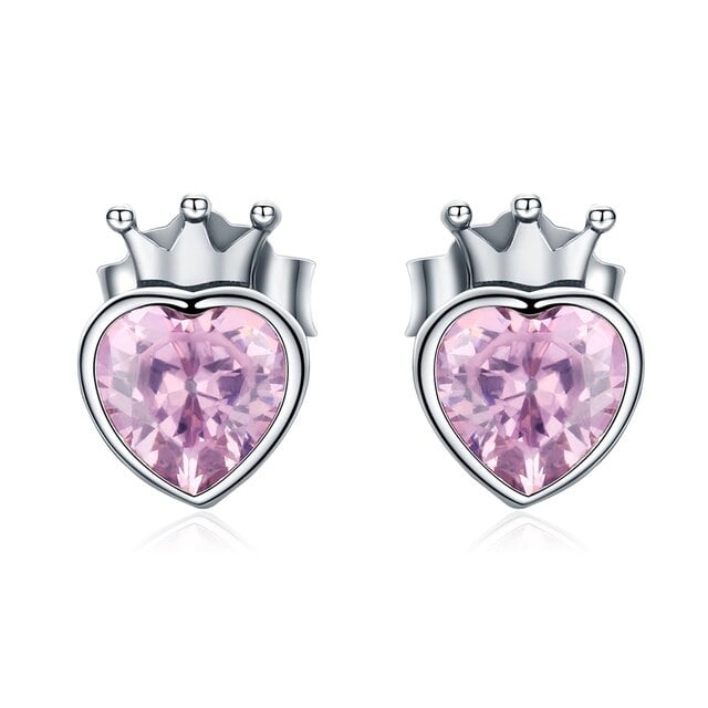 Boucles d'Oreilles Coeurs <titolo_esteso><span>en argent 925 plaqué or blanc avec zircons roses</span></titolo_esteso>