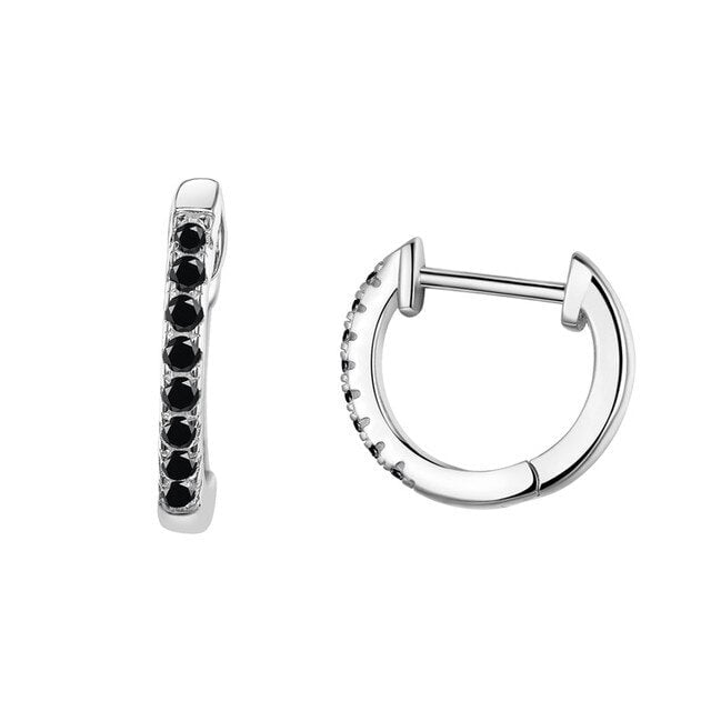 Boucles d'Oreilles Créoles Brillants <titolo_esteso><span>en argent 925 plaqué or blanc avec zircons noirs</span></titolo_esteso>