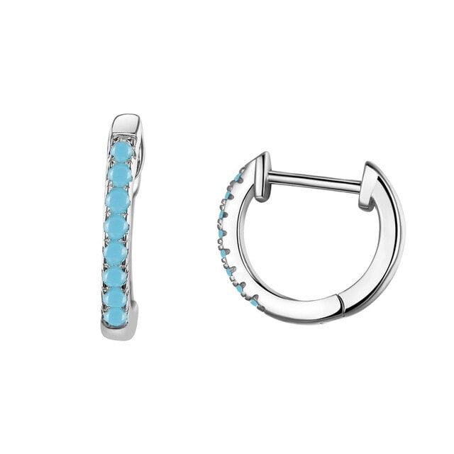 Boucles d'Oreilles Créoles Brillants <titolo_esteso><span>en argent 925 plaqué or blanc avec zircons bleus</span></titolo_esteso>