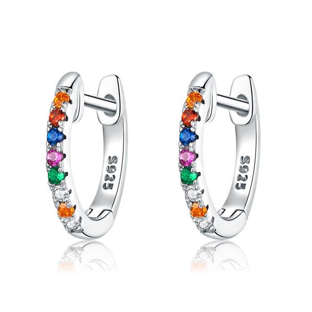 Boucles d'Oreilles Créoles Arc-en-ciel <titolo_esteso><span>en argent 925 plaqué or blanc avec zircons colorés</span></titolo_esteso>