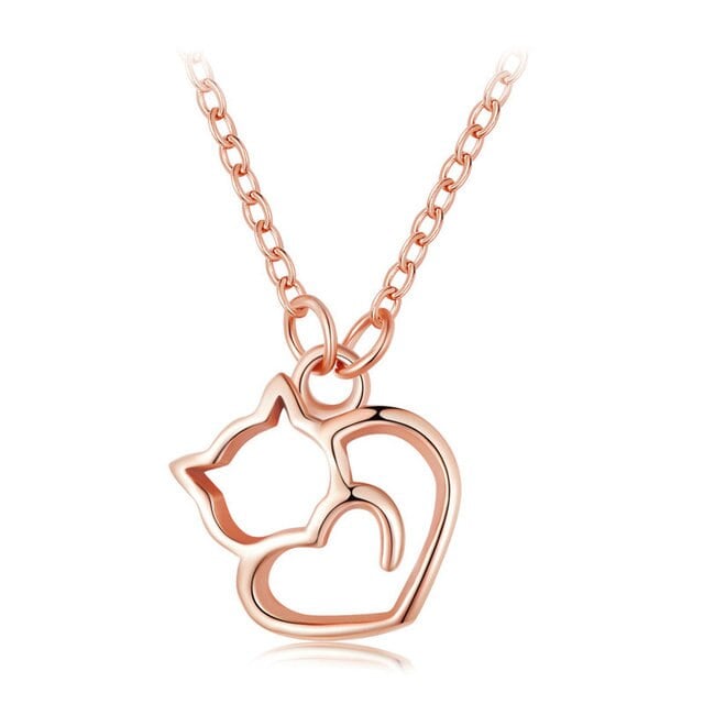 Collier Chat avec Coeur <myopt><span>chaînette avec pendentif en Argent Sterling 925 plaqué or rose</span></myopt>
