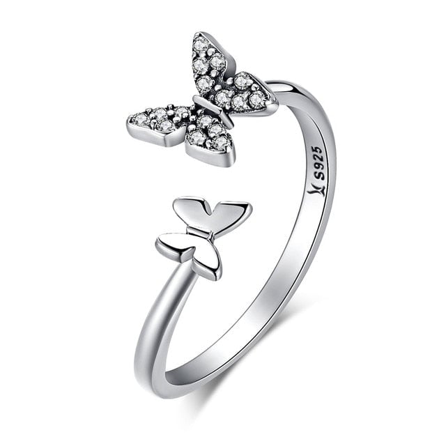 Bague Papillons <titolo_esteso><span>en argent 925 plaqué or blanc ajustable avec zircons blancs</span></titolo_esteso>