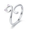 Bague Chat <titolo_esteso><span>en argent 925 plaqué or blanc ajustable avec oreilles émaillées roses</span></titolo_esteso>