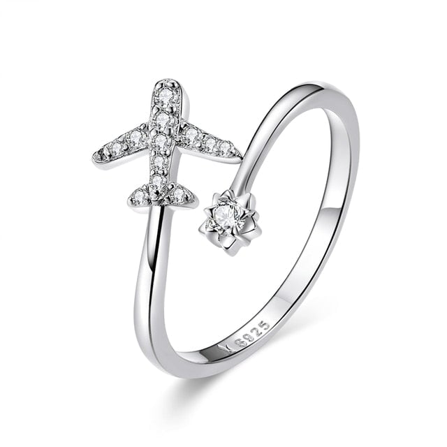 Bague Avion Brillant <titolo_esteso><span>en argent 925 plaqué or blanc ajustable avec zircons blancs</span></titolo_esteso>