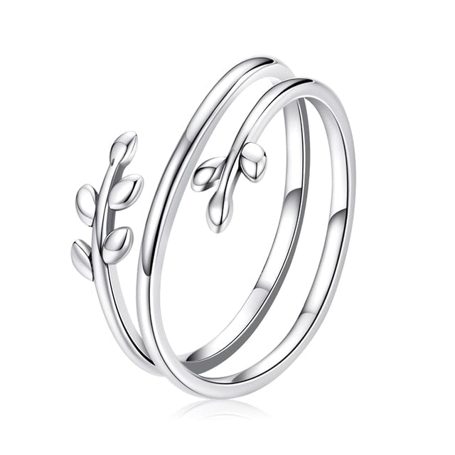 Bague Branche d'Olivier <titolo_esteso><span>en argent 925 plaqué or blanc ajustable</span></titolo_esteso>