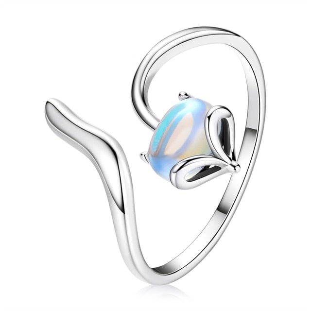 Bague Renard <titolo_esteso><span>en argent 925 plaqué or blanc ajustable avec pierre de lune</span></titolo_esteso>
