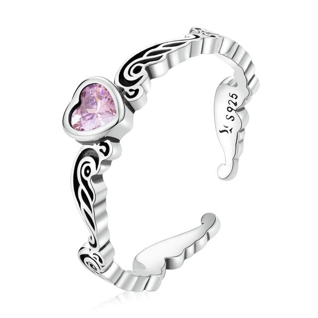 Bague Coeur Rose <titolo_esteso><span>en argent 925 plaqué or blanc ajustable avec zircon rose</span></titolo_esteso>