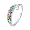 Bague Plume <titolo_esteso><span>en argent 925 plaqué or blanc ajustable émaillé à la main</span></titolo_esteso>