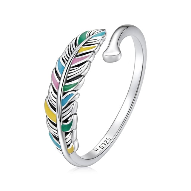 Bague Plume <titolo_esteso><span>en argent 925 plaqué or blanc ajustable émaillé à la main</span></titolo_esteso>