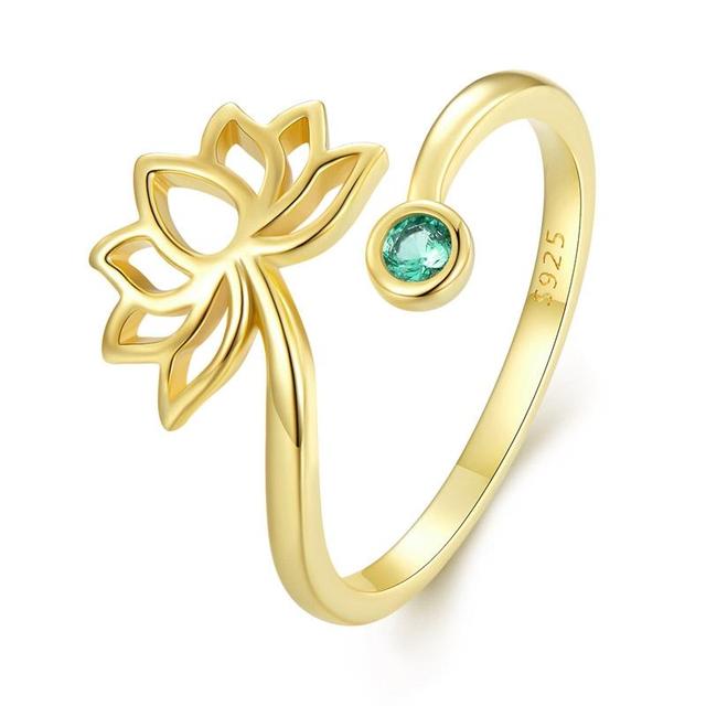Bague Fleur de Lotus <myopt><span>Argent sterling 925 plaqué or jaune avec zircon vert – ajustable</span></myopt>