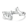 Bague Chats <titolo_esteso><span>en argent 925 plaqué or blanc ajustable avec coeur en zircon blanc</span></titolo_esteso>