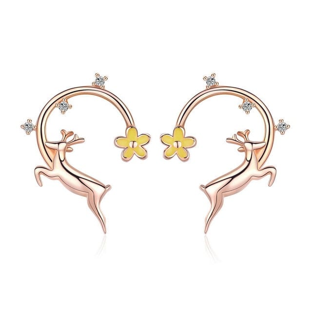 Boucles d’Oreilles Cerf <myopt><span>Puces en Argent Sterling 925 plaqué or rose</span></myopt>