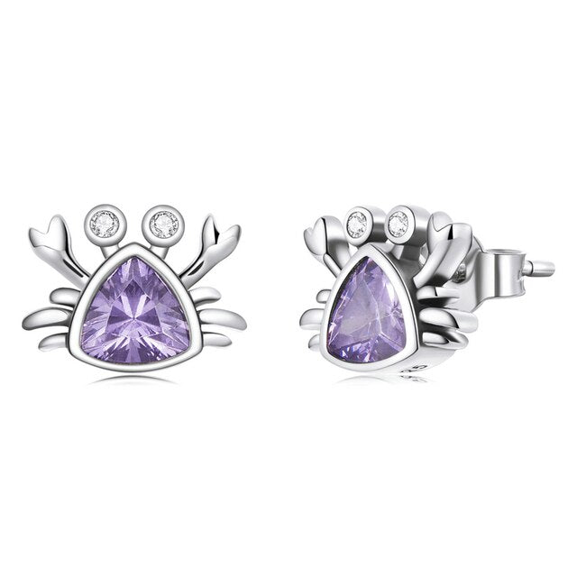 Boucles d'Oreilles Crabes <titolo_esteso><span>en argent 925 plaqué or blanc avec zircons violets et blancs</span></titolo_esteso>