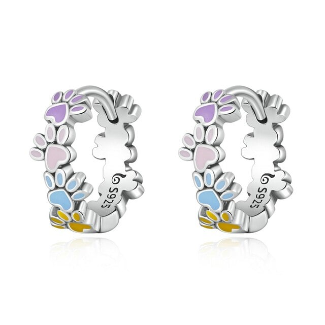 Boucles d’Oreilles Créoles Pattes <titolo_esteso><span>en argent 925 plaqué or blanc émaillé à la main</span></titolo_esteso>