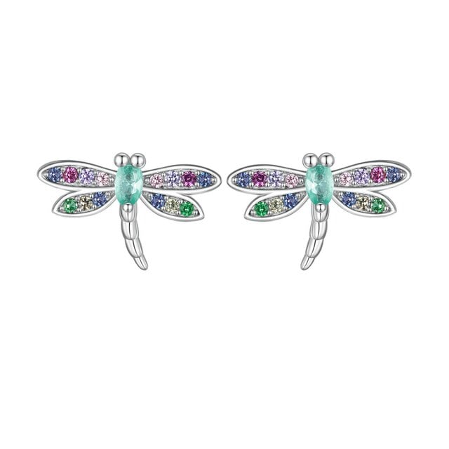 Boucles d'Oreilles Libellules <titolo_esteso><span>en argent 925 plaqué or blanc avec zircons colorés</span></titolo_esteso>