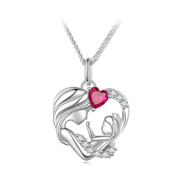 Collier Mère et Fils <titolo_esteso><span>en argent 925 plaqué or blanc ajustable avec zircons blancs et rouge</span></titolo_esteso>