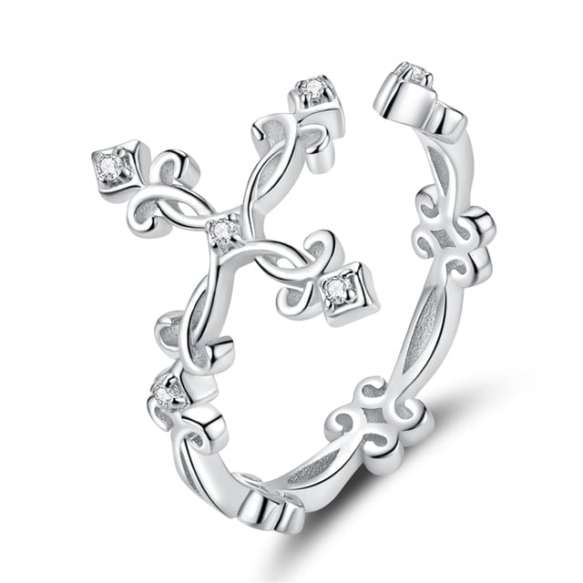 Bague Croix Ancienne <titolo_esteso><span>en argent 925 plaqué or blanc ajustable avec zircons blancs</span></titolo_esteso>