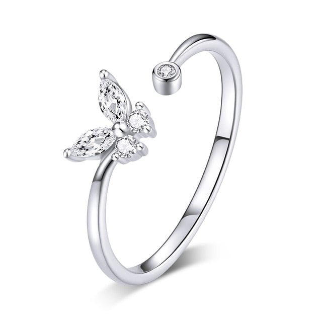 Bague Papillon Brillant <titolo_esteso><span>en argent 925 plaqué or blanc ajustable avec zircons blancs</span></titolo_esteso>