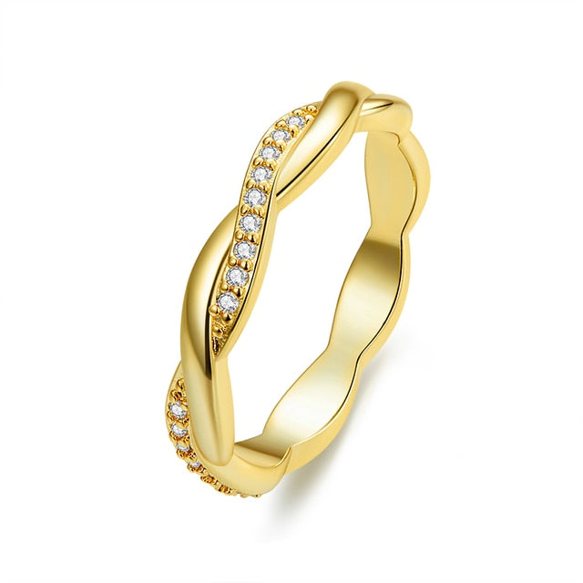 Bague Tressée <titolo_esteso><span>en argent 925 plaqué or jaune avec zircons blancs</span></titolo_esteso>