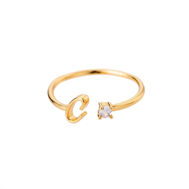 Bague avec Initiale <titolo_esteso><span>avec lettre ajustable en acier inoxydable plaqué or blanc, or jaune ou or rose avec zircons blancs</span></titolo_esteso> - Image 5