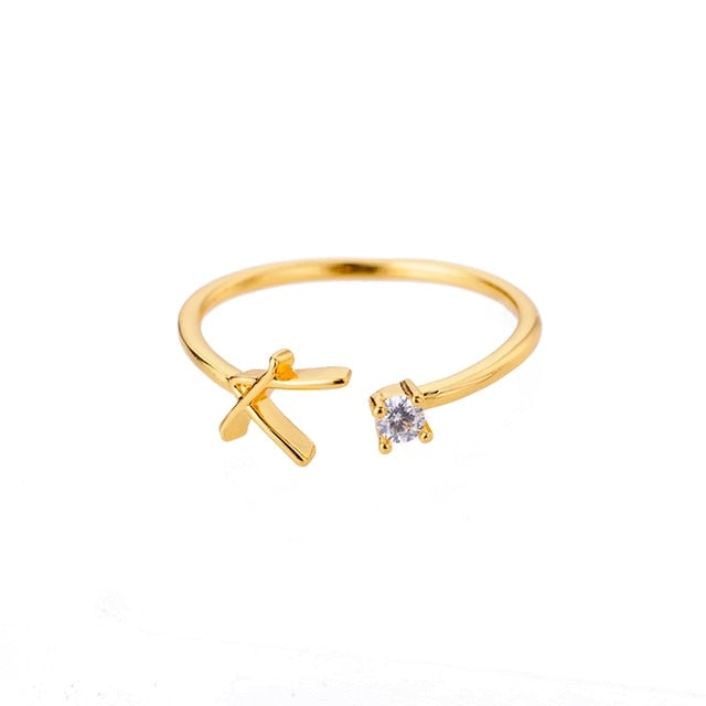 Bague avec Initiale <titolo_esteso><span>avec lettre ajustable en acier inoxydable plaqué or blanc, or jaune ou or rose avec zircons blancs</span></titolo_esteso> - Image 13