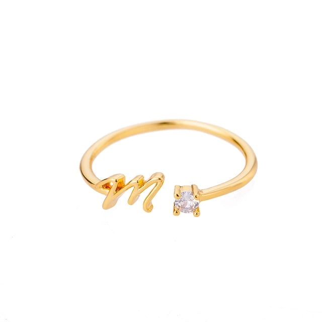 Bague avec Initiale <titolo_esteso><span>avec lettre ajustable en acier inoxydable plaqué or blanc, or jaune ou or rose avec zircons blancs</span></titolo_esteso> - Image 15