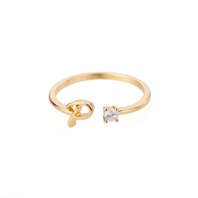 Bague avec Initiale <titolo_esteso><span>avec lettre ajustable en acier inoxydable plaqué or blanc, or jaune ou or rose avec zircons blancs</span></titolo_esteso> - Image 18