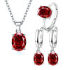 Parure de Bijoux <myopt><span>Argent Sterling 925 plaqué or blanc avec collier, boucles d’oreilles et bague ajustable avec zircons rouges</span></myopt>