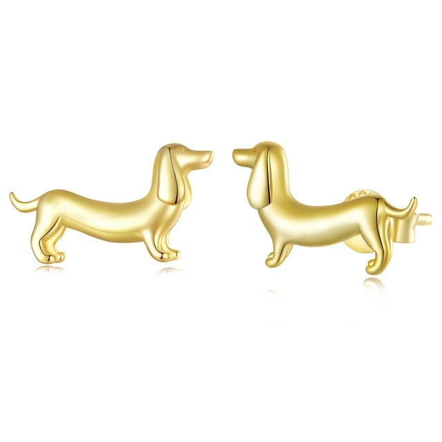 Boucles d’Oreilles Chien Teckel <myopt><span>Puces en Argent Sterling 925 plaqué or jaune</span></myopt>