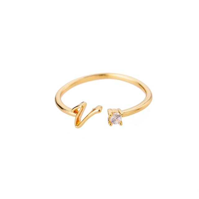 Bague avec Initiale <titolo_esteso><span>avec lettre ajustable en acier inoxydable plaqué or blanc, or jaune ou or rose avec zircons blancs</span></titolo_esteso> - Image 24