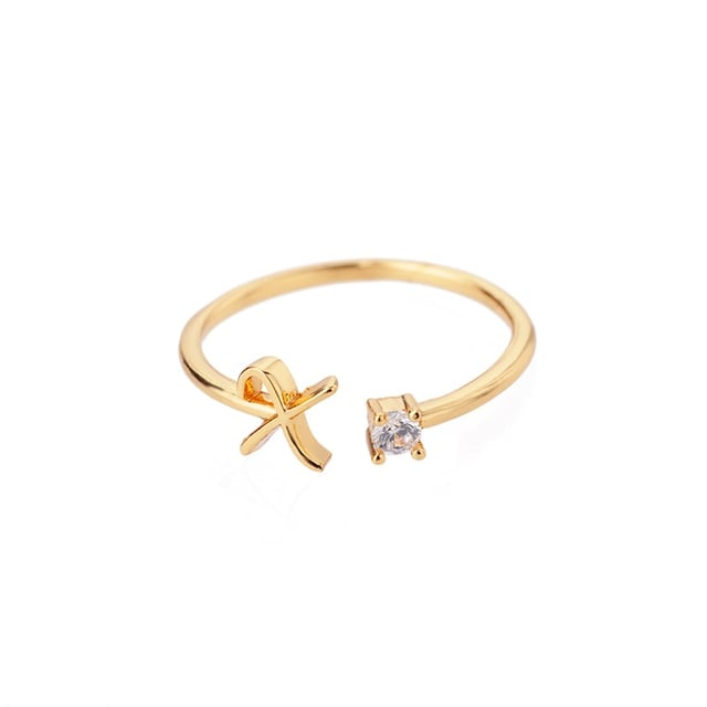 Bague avec Initiale <titolo_esteso><span>avec lettre ajustable en acier inoxydable plaqué or blanc, or jaune ou or rose avec zircons blancs</span></titolo_esteso> - Image 26