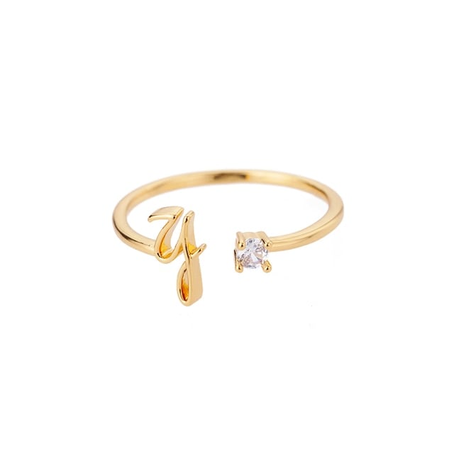 Bague avec Initiale <titolo_esteso><span>avec lettre ajustable en acier inoxydable plaqué or blanc, or jaune ou or rose avec zircons blancs</span></titolo_esteso> - Image 27
