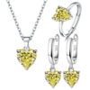 Parure de Bijoux Coeur <myopt><span>Argent Sterling 925 plaqué or blanc avec collier, boucles d’oreilles et bague ajustable avec zircons jaunes</span></myopt>
